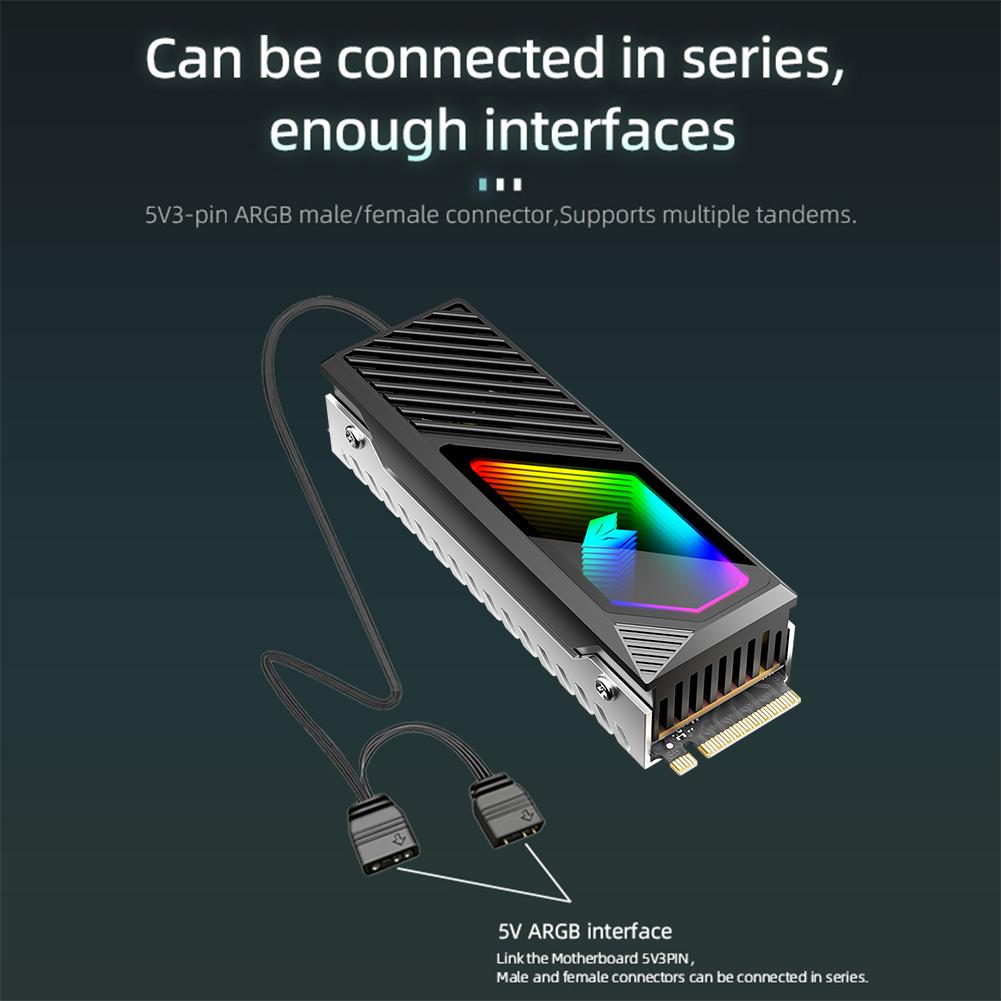 Радиатор для M.2 2280 SSD Радиатор из алюминиевого сплава для SSD 5 В 3-контактный ARGB Встроенный охлаждающий вентилятор Радиатор для жесткого диска Радиатор для M.2