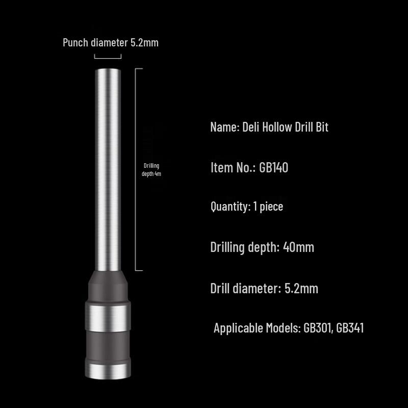 Deli GB140 5.2mm Hollow Drill Bit for Binding Machines CN plug (adapter included)