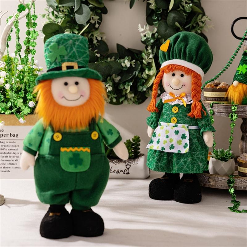 StPatrick‘s Day Green Irish Gnome Handmade Retractable Plushes Figurine For Spring Elf Doll Home Holiday Decoration