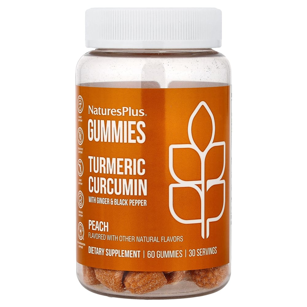 Nature's Plus Turmeric Curcumin Peach Gummies with Ginger & Black Pepper, 60 Count