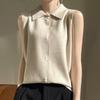 Spring Women's Undershirt Wool Knit Sweater Undershirt Thin Bottoming POLO Collar Vest Sleeveless Tops