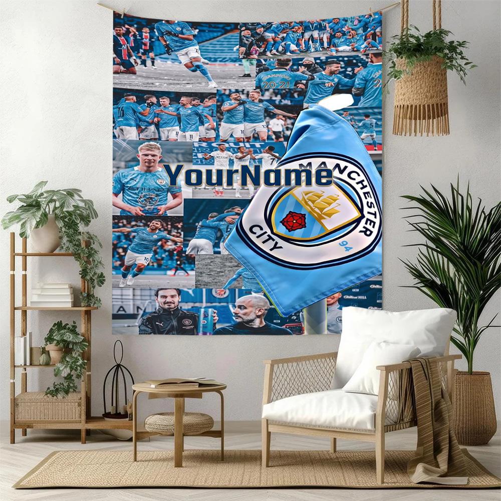 Manchester City Custom Your Name Wall Decor Tapestry Art For Pet Memorial Birthdaywedding Party Backdrop Family Gift