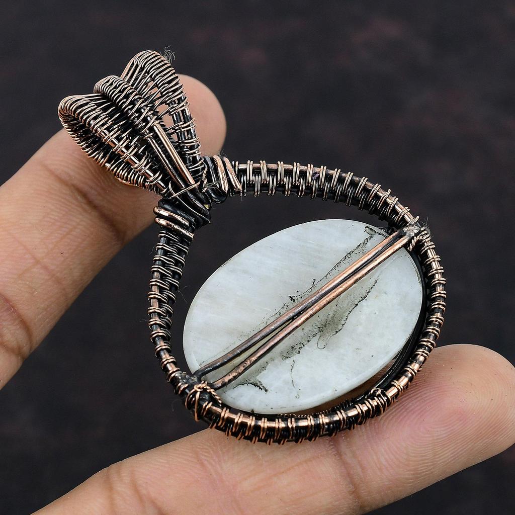 Подвеска Rainbow Moonstone, подвеска из медной проволоки, подвеска Swiss Blue Topaz, ручная работа, медные украшения, подарок для нее, подвеска из настоящего драгоценного камня