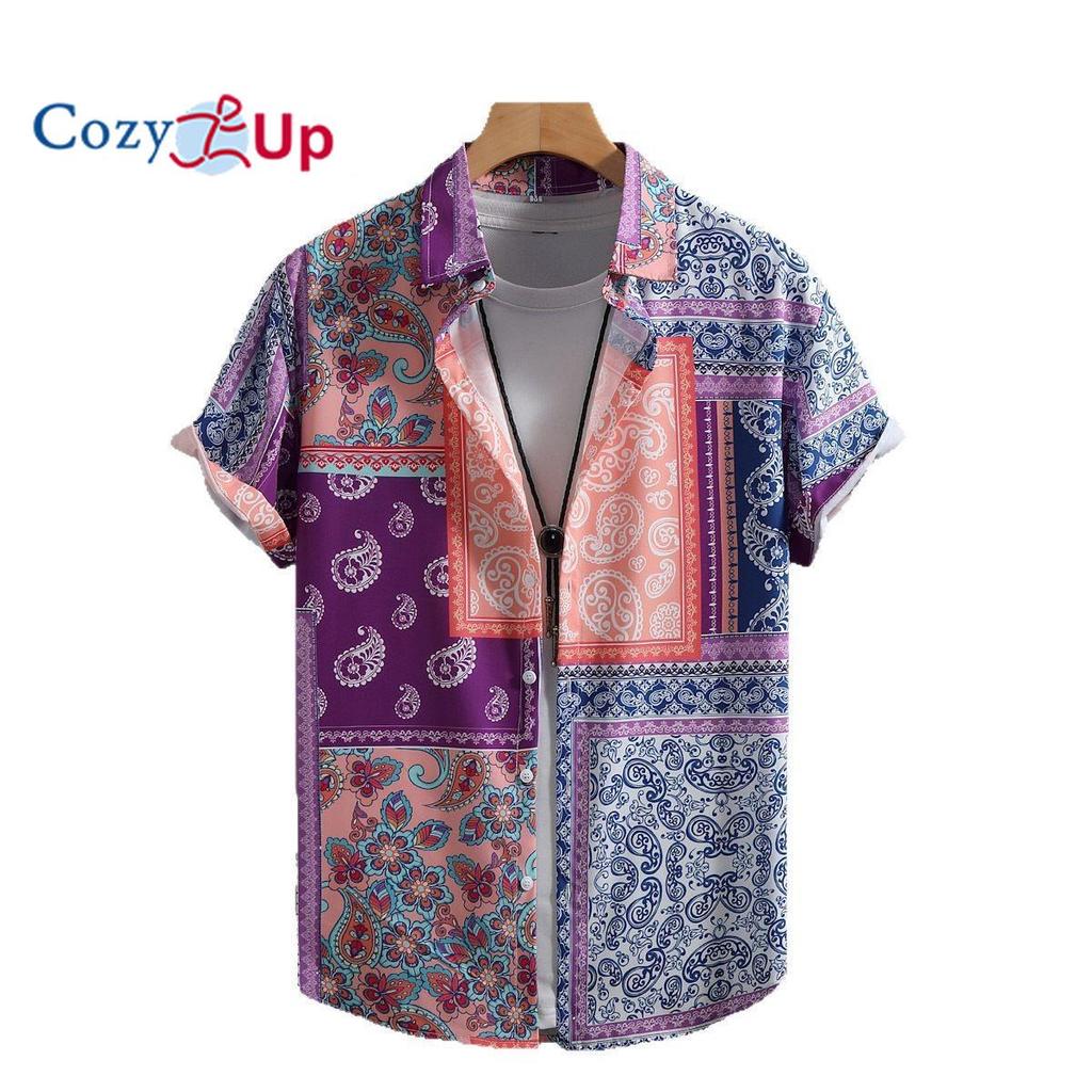 Мужская рубашка с коротким рукавом, в стиле пэчворк с кешью и орехами, в стиле ретро на Ближнем Востоке, повседневная, летняя, новая коллекция 2025 года.