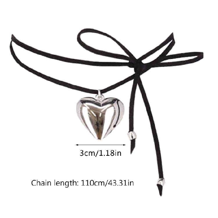 Sweet Cool Love Heart Pendant Necklace Elegant Collar Choker Necklace Bowknot Neck Tie Chain Jewelry for Women Girls