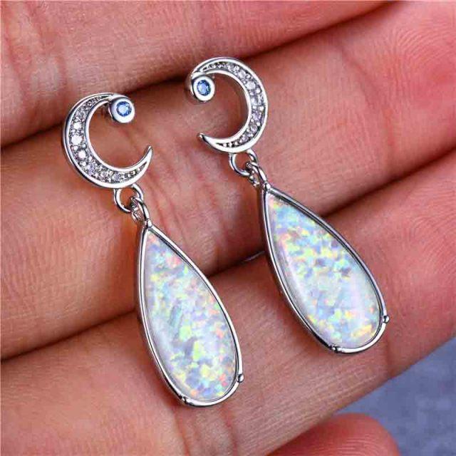 Роскошные серьги-капли с камнем и луной для женщин, свадебные серьги из стерлингового серебра 925 пробы с каплями воды, синие, белые серьги с огненным опалом
