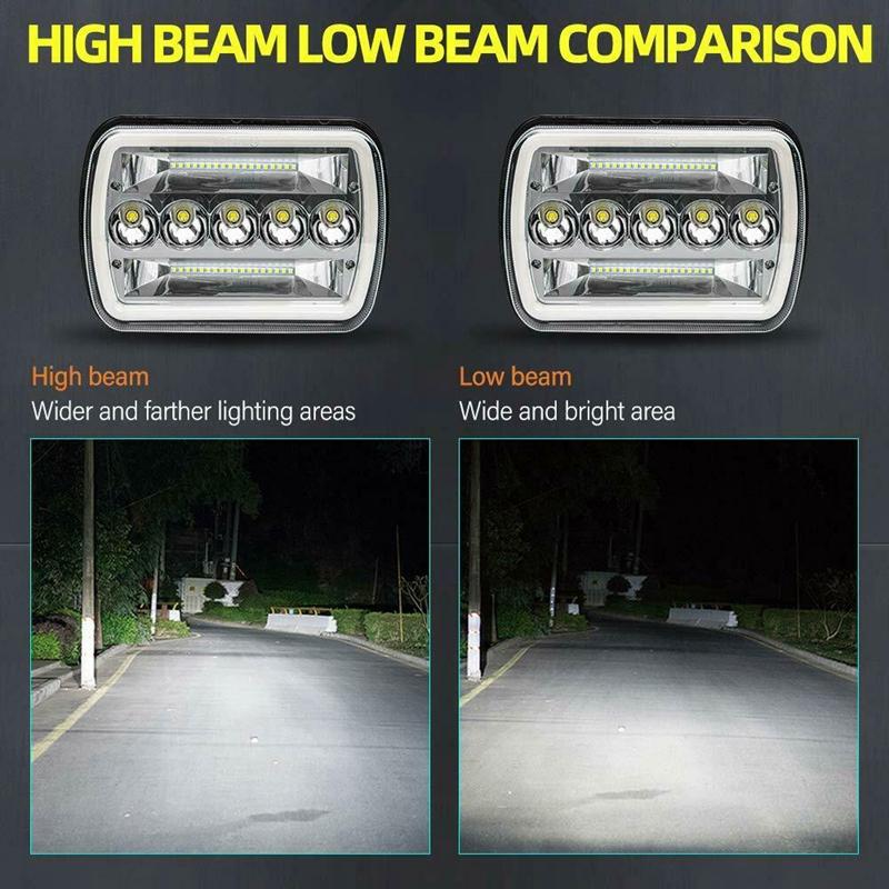 Car LED Work Light Headlight 5X7 With Aperture Angel Eye Dual Color Hi-Lo Beam Lamp For Jeep Wrangler Off-road Truck DRL Lamp