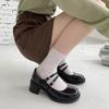 Mary Jane Single Shoes Women'S High Heels New Retro British Style Jk Shoes Black French Thick Heel Small Leather Shoes