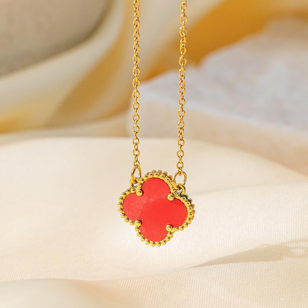 15mm 18k Lucky Clover Titanium Steel Non-fading Four-leaf Clover Necklace Women's Double-sided Classic High-end Clavicle Chain