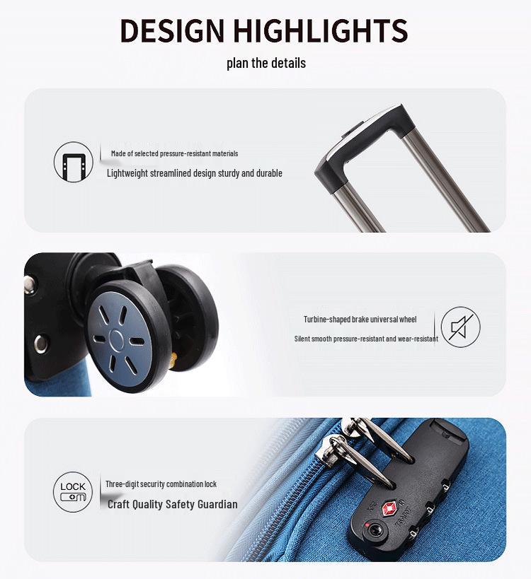 Тележка из ткани Оксфорд большой вместимости: Чемодан 20-30 дюймов с универсальными колесами и кодовым замком для мужчин и женщин, идеально подходит для деловых поездок.