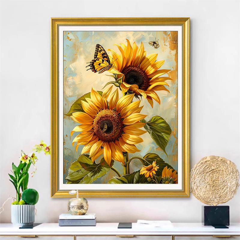 5d DIY Алмазная картина вышивка крестом Подсолнух Бабочка Алмазная вышивка Мозаика Цветок Полный Круглый Дрель Домашний Декор