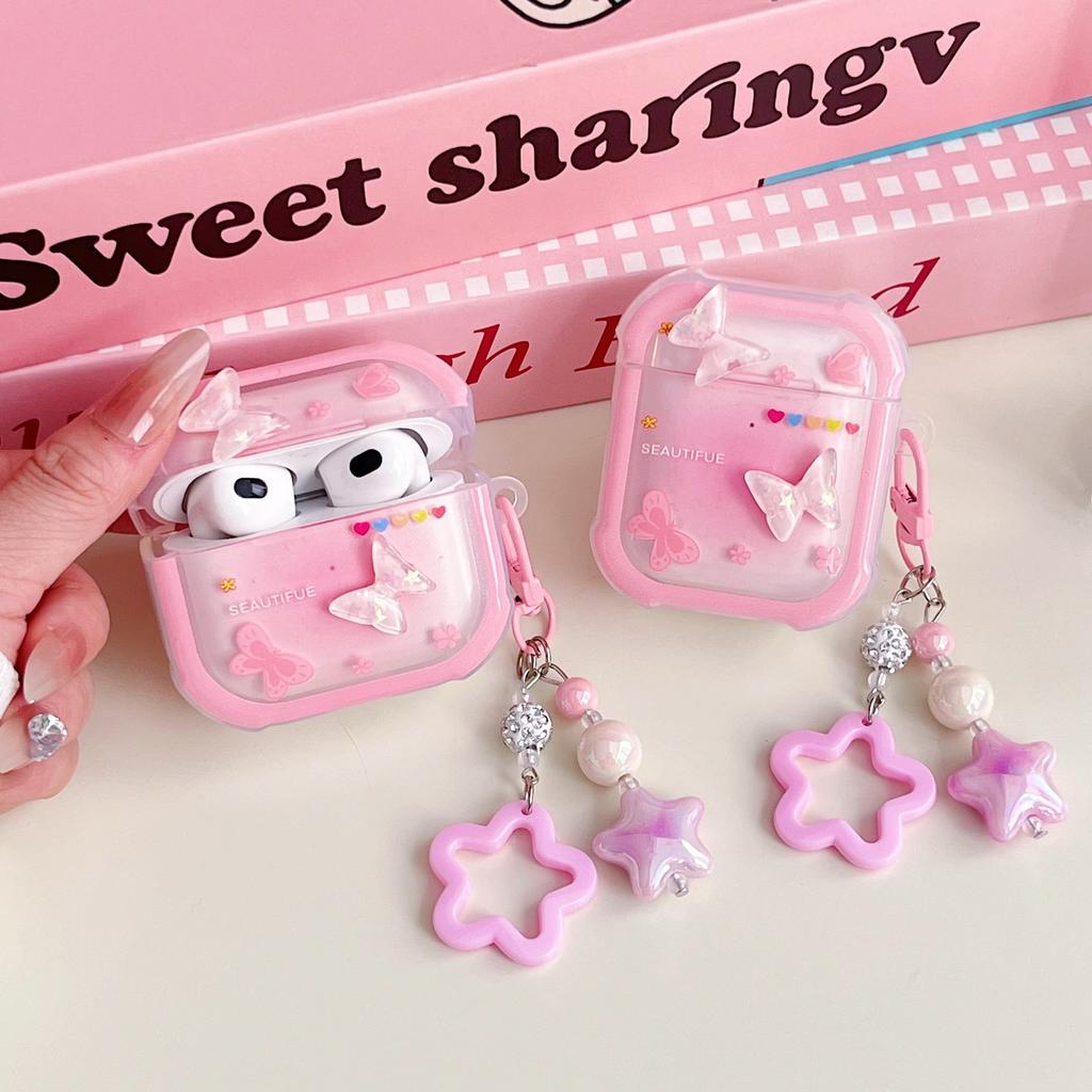 ins pink butterfly four corners anti-drop AirPods 1 apple bluetooth headset case 1st generation pro1 protective case