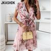 Women's Fashion Short Sleeve V Neck Floral Pleated Dress Casual Dresses