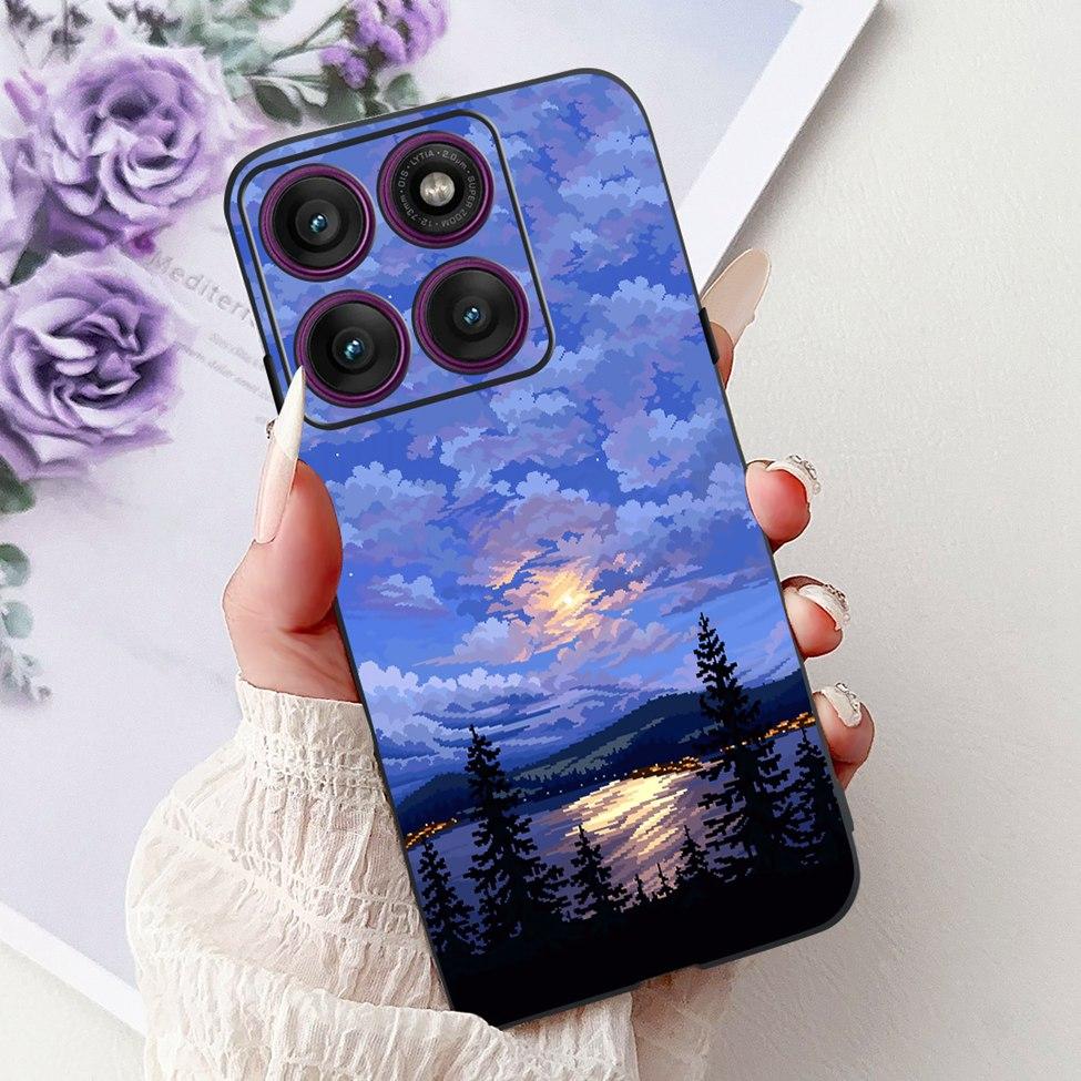 Для Motorola Edge 60Pro XT2507-1 Задняя крышка Для Motorola Edge 60 Pro Чехол Милый Мультяшный Роскошный Цветочный Рисунок Черный Силикон 6.7"