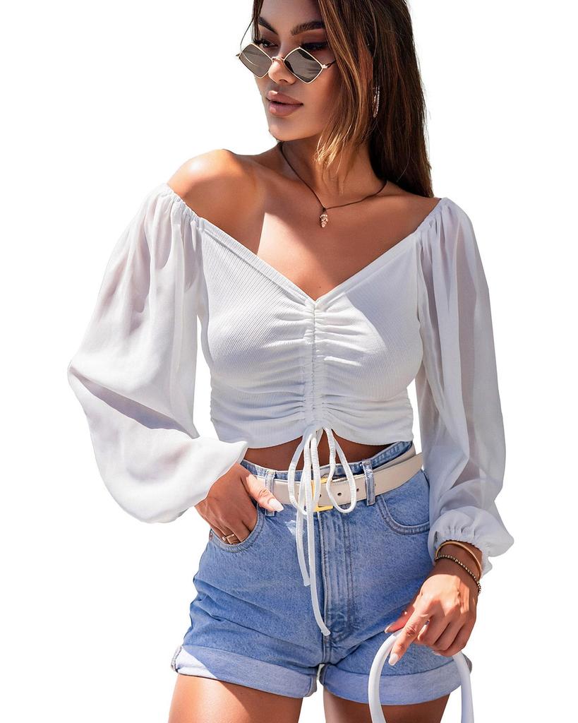 Azura Exchange Sheer Puff Sleeve Crop Top