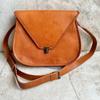 Boho Leather Crossbody Bag with Long Strap and Easy Push Clip Closure