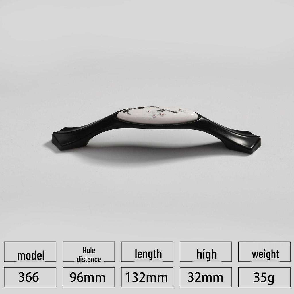 European Style Black & White Plum Blossom Ceramic Cabinet Handle