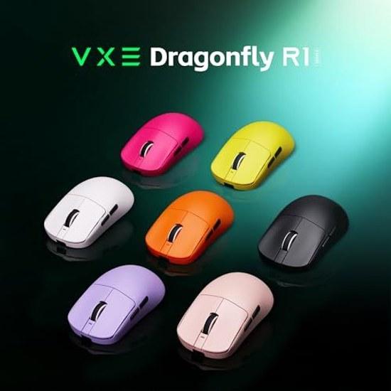 Беспроводная игровая мышь ATK VXE Dragonfly R1 SE+ Белая Сенсор PAW3395 SE 18000 DPI Легкая 55 г Максимум 70 часов 5 программируемых кнопок Внутренняя