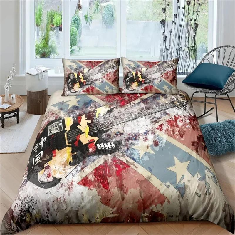 Comforter Music Guitar Bedding Set King Queen Heavy Metal Punk Rock For Teen Boy Musical Note 2/3Pcs Polyester Comforter