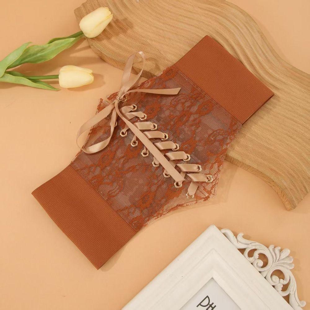 Transparent Lace Lace-up Corset Belt Flower Embroidery Women's Cummerbunds Special Occasions