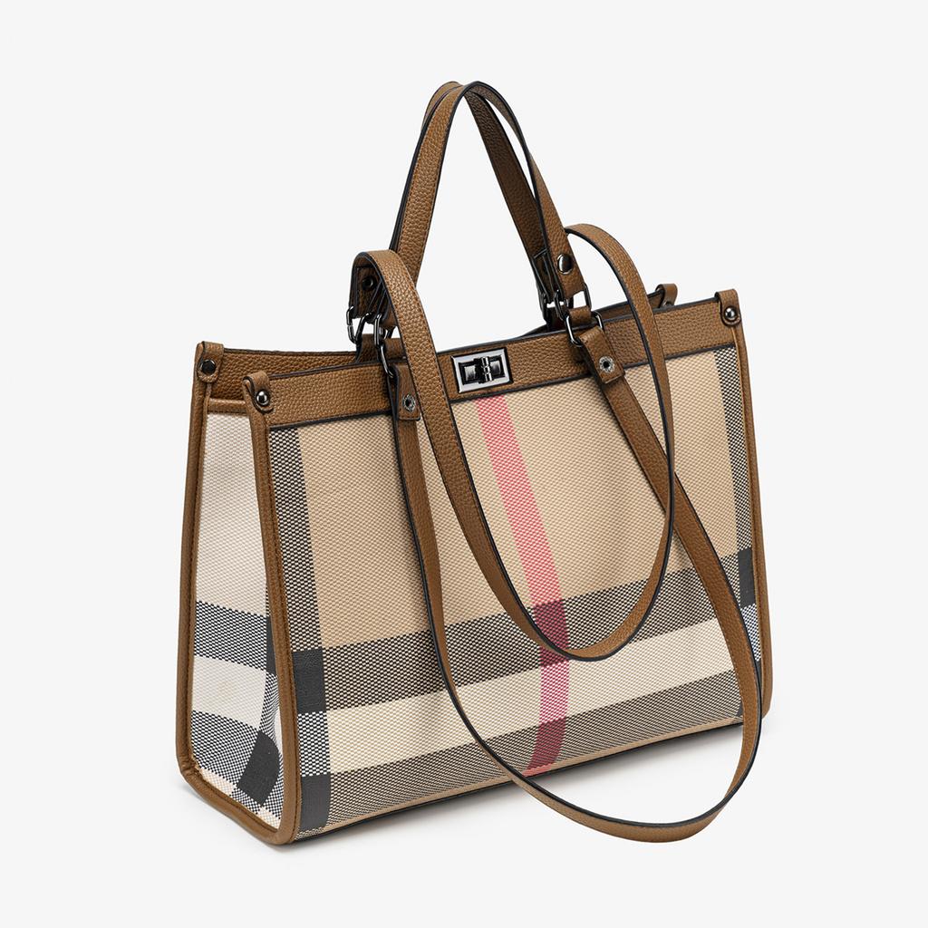 Retro plaid splicing tote bag large capacity commuter women's bag lock single shoulder versatile temperament armpit big bag