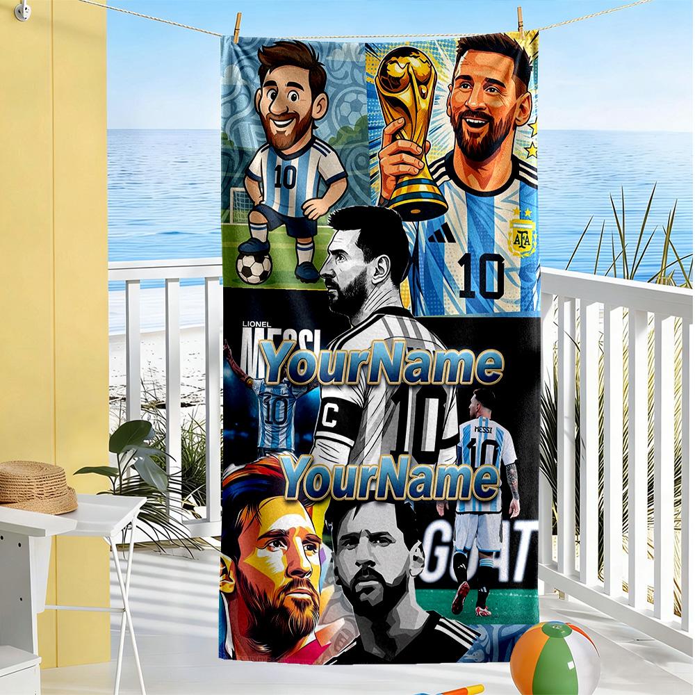 Messi Customizable Name Beach Towel Super Soft & Absorbent Portable for SwimmingBeachCamping Travel Beach AccessoriesGym
