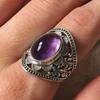 Amethyst and Silver Inlaid Nepalese Vintage Unisex Ring