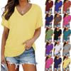 Womens V-neck Solid T Shirt Casual Loose Top Plus Size Short Sleeve Tee Shirt