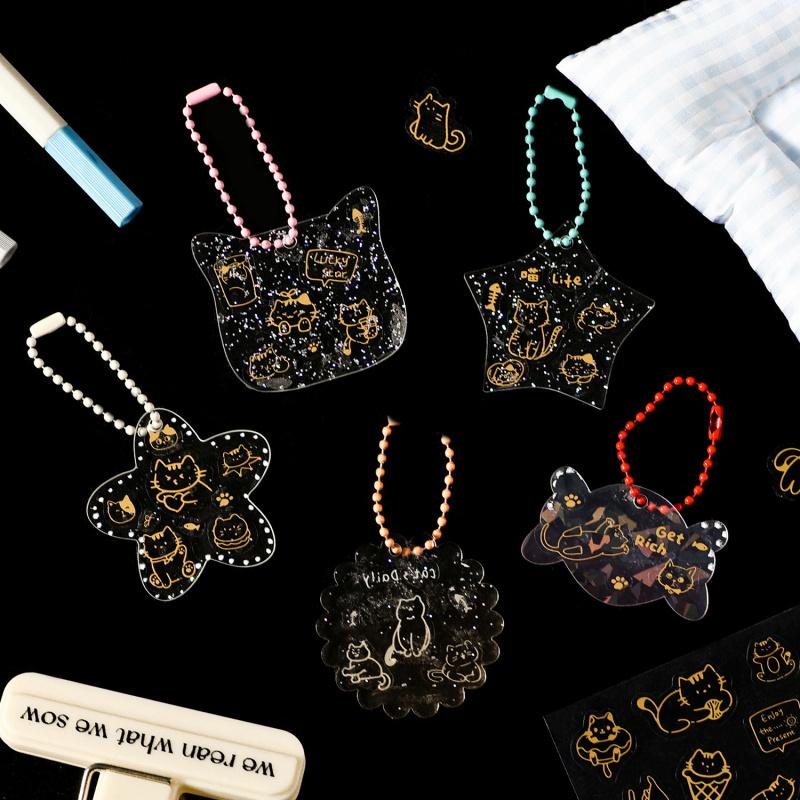 Cute Gold Foil Hand Drawn Black Cat Flat Stickers Kawaii Kitten Decor For Scrapbooking Journal Craft Supplies