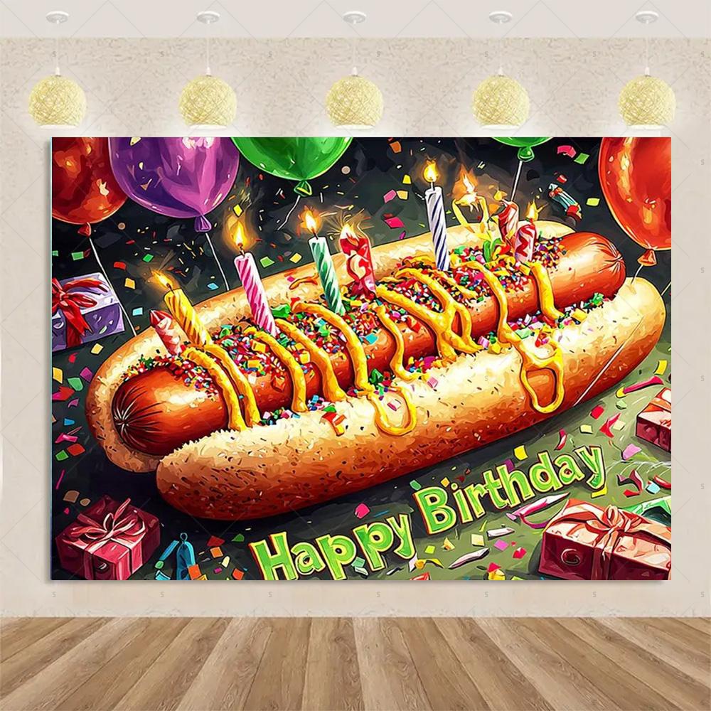 Pizza Hamburger Backdrop Supplies Quick Food Kid Birthday Party Decoration Cola French Fries Background Banner Photography Prop