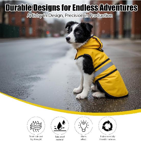 Dog Poncho, Rain Jacket for Dogs Waterproof, Reflective Safety Dog Raincoat, Yellow M Size, Polyester Material