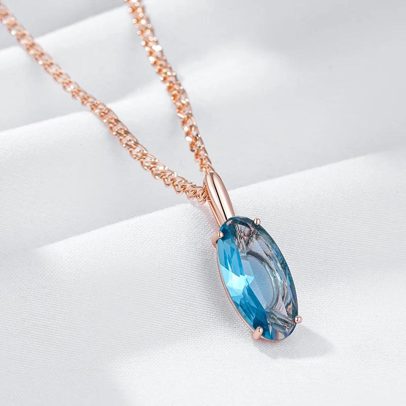Большой овальный голубой циркон кулон ожерелье золотая цепочка булавка 50 см женская мода бижутерия