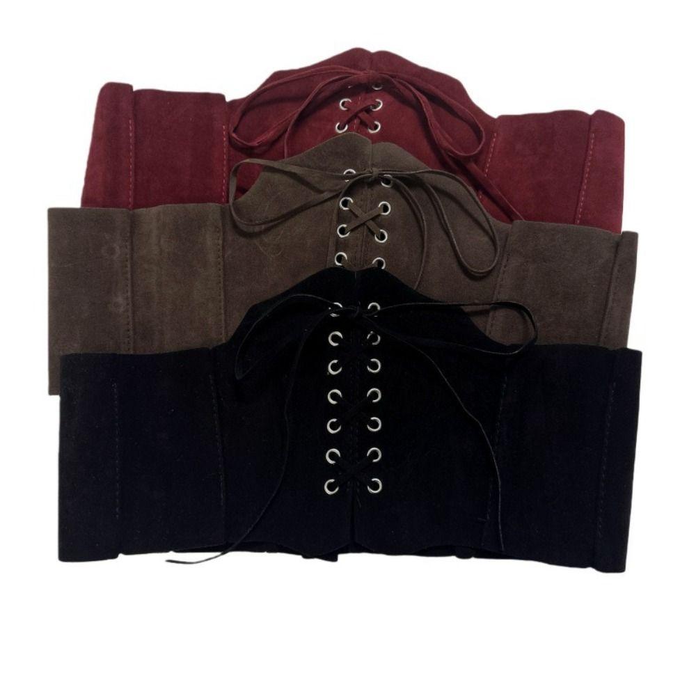 PU Leather Brown Cummerbunds Adjustable Suede Wide Belt Fashion Pu Leather Corset  Ladies