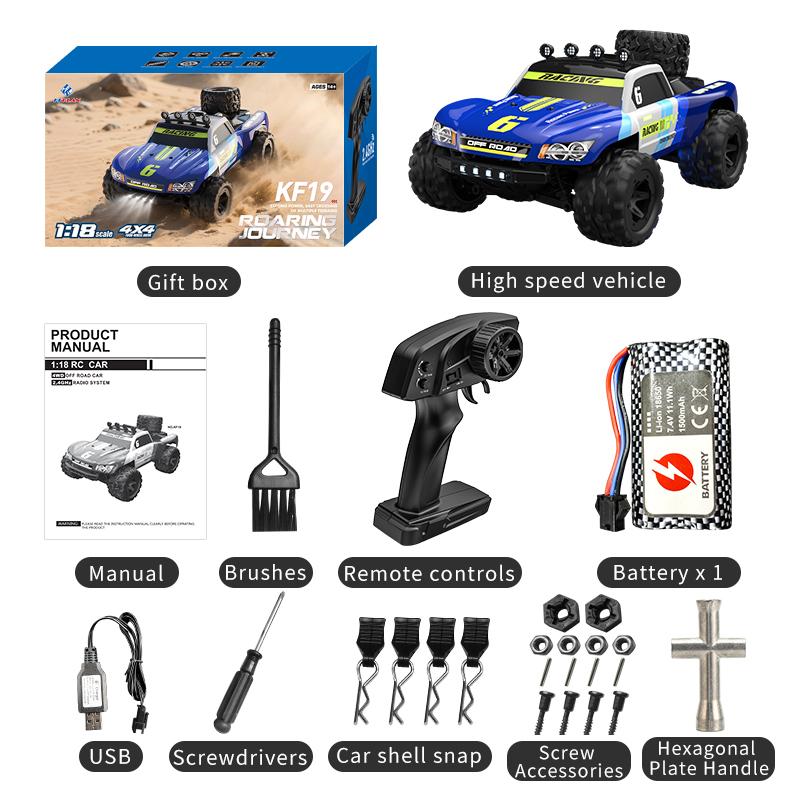 KF19 4WD 1:18 Радиоуправляемая Машинка Внедорожный Грузовик Со Светодиодной Подсветкой 2.4G Высокоскоростные Машинки на Пульте Управления для Детей Игрушки для Развлечений на Открытом Воздухе