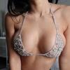 1 Set Women Body Chain Suit Shiny Rhinestones Sexy Floral Pattern Jewelry Chain Underwear Bikini Bra Thong Cover Up Clubwear