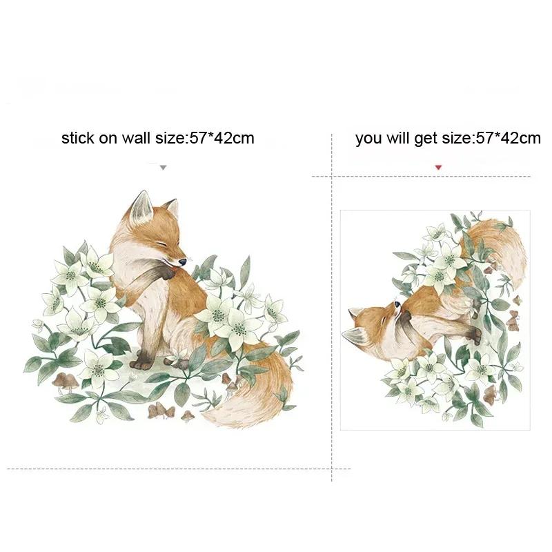 Wall Decoration Sticker 3d Fox Flower Bedroom Self Adhesive Home Decor Living Room Cartoon Animal Wall Art Decals Accessories