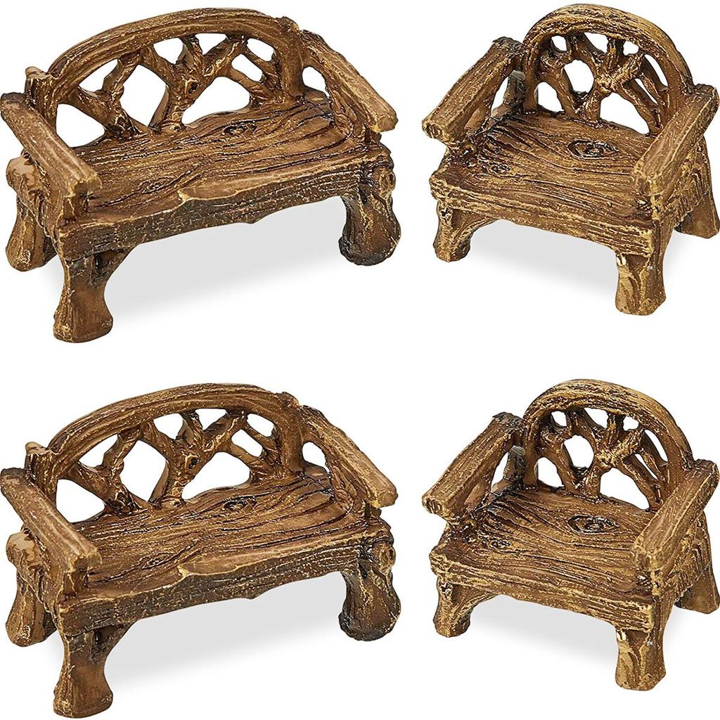 Garden Resin DIY Craft Furniture Figurines Bench Miniature Park Seat Ornaments Lawn Chairs Set