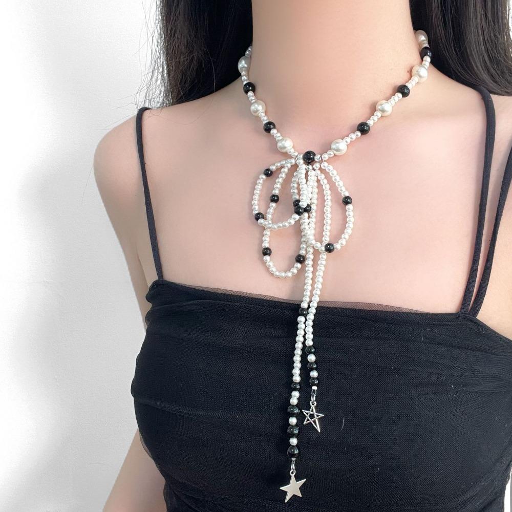 Bowknot Beaded Necklace Alloy Collar Chain Exquisite Neck Jewelry Daily