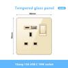 Gold UK 13A Tempered Glass USB Socket Plug,18W Type-C Fast Charging Universal 3pin Dual Power Outlet,Wall LED 2way Light Switch