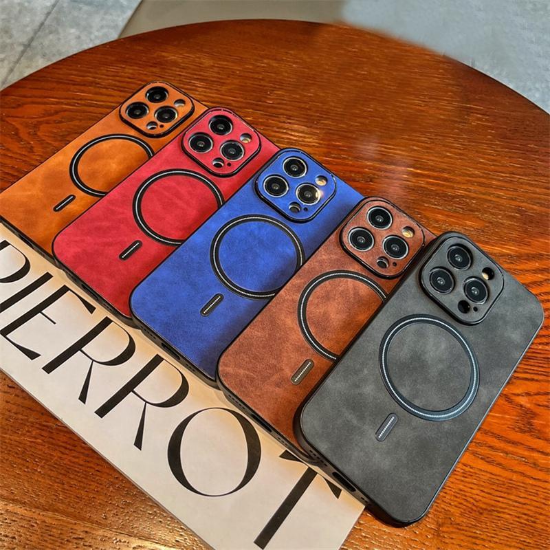 Чехол для телефона из искусственной кожи с магнитной беспроводной зарядкой в стиле ретро для iPhone 16 15 14 13 12 11 Pro Max Plus X Xs XR Xs Max, противоударный бампер, чехол