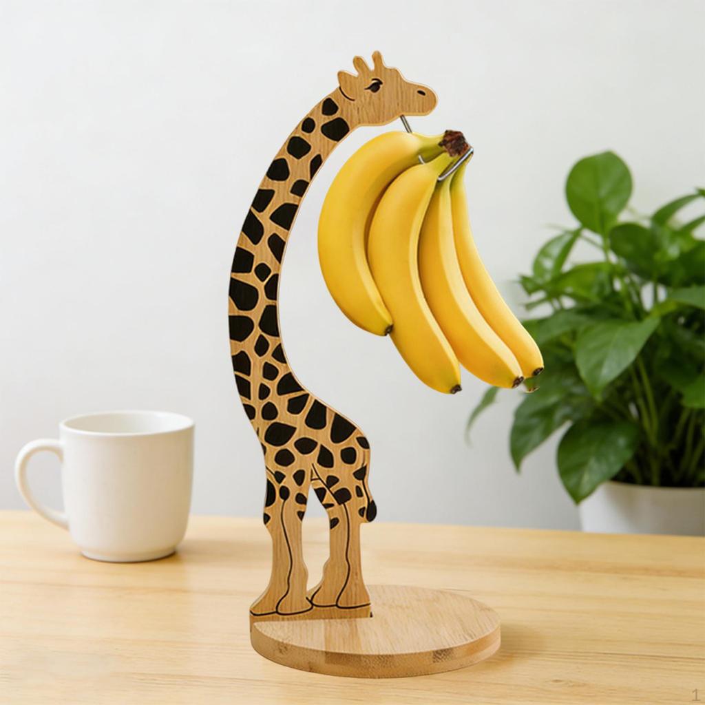 Bananas Tree Stand Hook Giraffe Shape Modern Accessories Wooden Fruit Storage Organiser