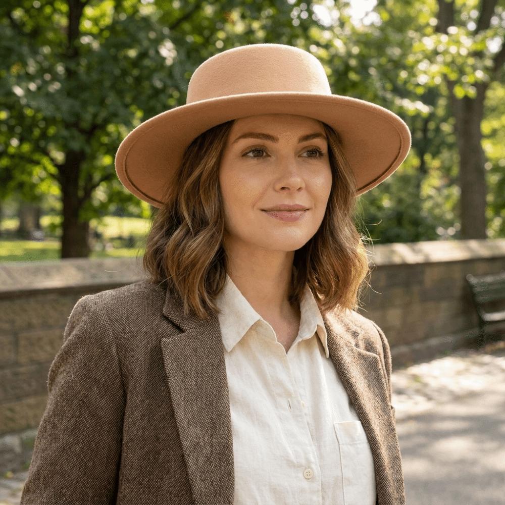 British Style Wide Brim Felt Hat Solid Color Women Jazz Hat Elegant Hepburn Style Bucket Hat Bride