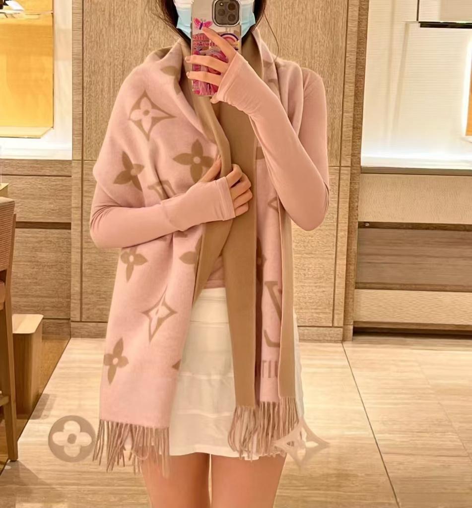 Double-sided Wool Cashmere Scarf Women's High-end Autumn and Winter Presbyopia Letter Shawl