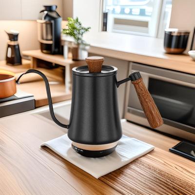 Кофейник из нержавеющей стали 304 с крышкой, подвесной ручкой, длинным носиком, термометром и внутренней шкалой