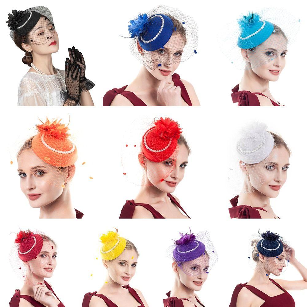 Hairpin Stewardess Top Hats Pillbox Hat Hair Fascinator Hat Bowknot Veil Womens Vintage Hat