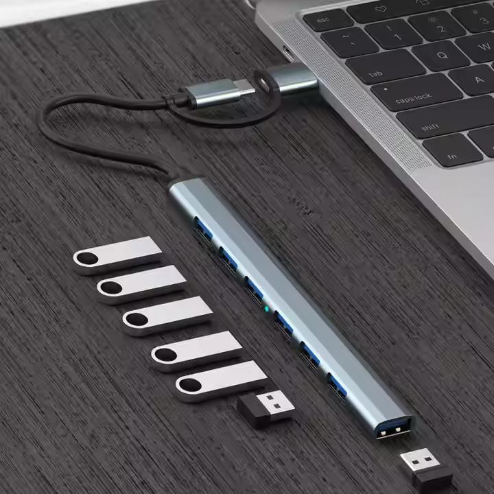 USB 3.0 Hub 7 in 1 Multi-port Type C Hub 7 Port Usb 3.0 Usb2.0 Adpater for Macbook Laptop Tablet & PC