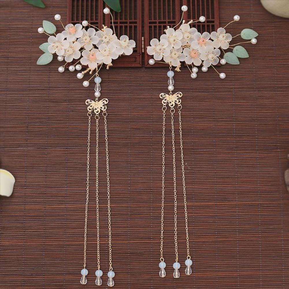 Flower Hanfu Hair Stick Pearls Butterfly Hair Comb Chinese Style Hairpin Set Wedding Photos