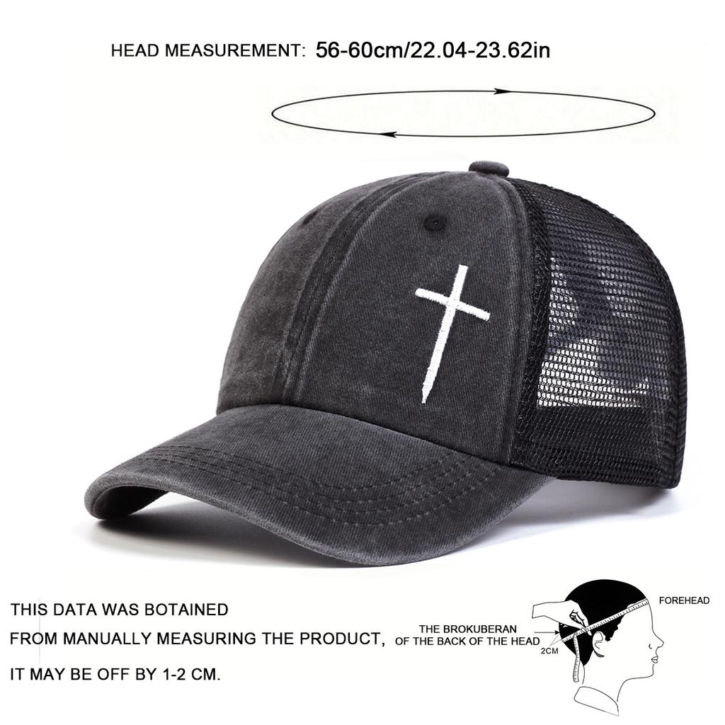Unisex Arrow Cross Embroidery Adjustable Wash Baseball Hat Hip Hop Breathable Mesh Hats Spring Summer Outdoor Sport Travel for Women Men