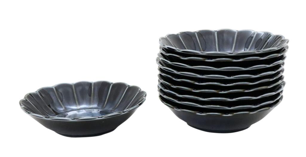 Castle Enterprises Food-Enhancing Tableware Series [17cm Shallow Bowl] (Titanium Denim) Set of 10
