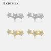 925 Sterling Silver Gold Three Star Stud Earring Piercing Pendientes Luxury Fine Jewelry 2023 Wedding Jewels